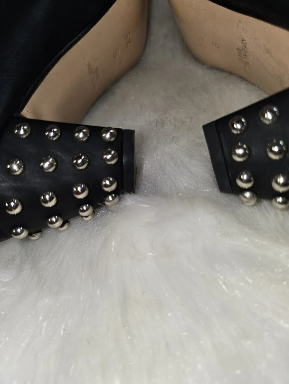 Walter Steiger Vintage Black Leather Studded Block Heel Pumps